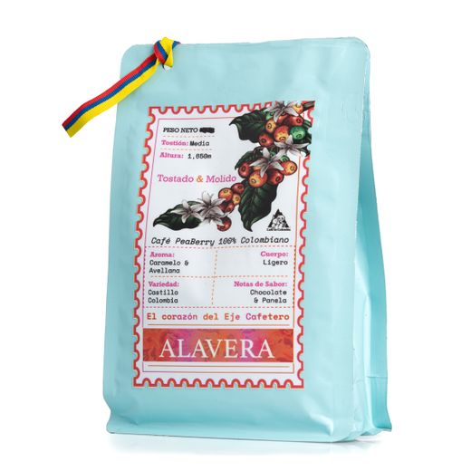 Café Alavera tostado & molido Peaberry variedad Castillo 250gr