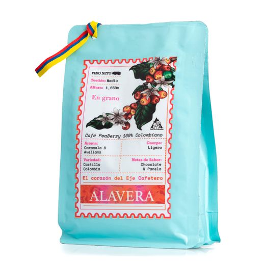 Café Alavera tostado en grano Peaberry variedad Castillo 250gr